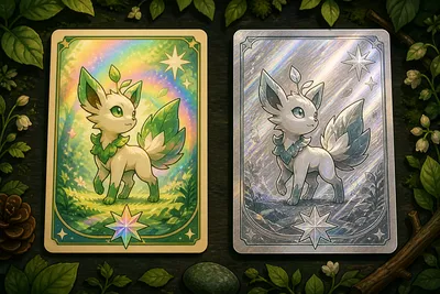 Original side-by-side illustration of separate Shiny and Foil collectible creature cards